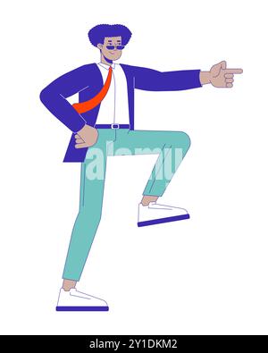 Confident latin american man showing direction 2D linear cartoon character Stock Vector