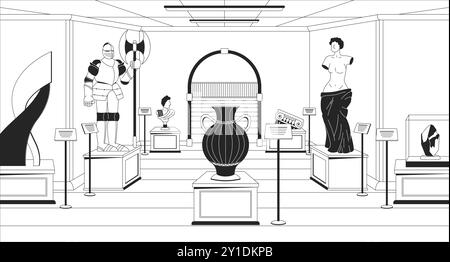 Historical museum black and white line illustration Stock Vector