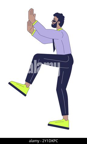 Black man climbing up 2D linear cartoon character Stock Vector