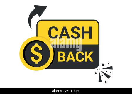 Cashback vector illustration with bold dollar coin and arrow. Featuring reward, sale, discount, offer, etc. Suitable for financial and promotional use Stock Vector