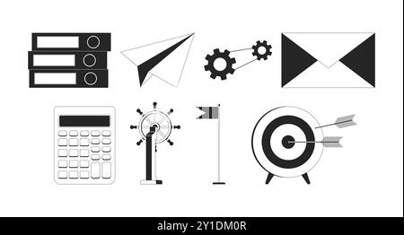 Office essentials black and white 2D line cartoon objects set Stock Vector
