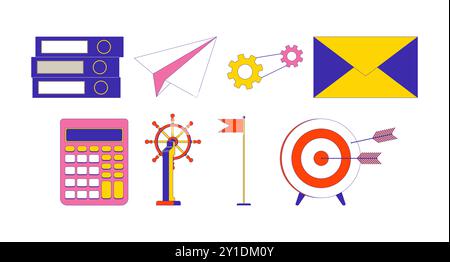 Office essentials 2D linear cartoon objects set Stock Vector