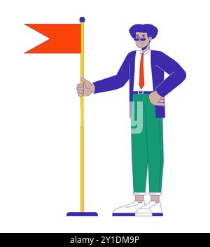 Happy latin american man holding flag 2D linear cartoon character Stock Vector