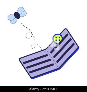 Empty wallet with fly and button 2D linear cartoon object Stock Vector