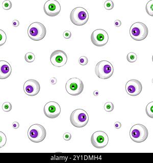 Halloween eyeballs pattern.  Seamless pattern of green and blue eyeballs. For background, wallpaper, cover paper, textiles, and fabrics. Stock Vector