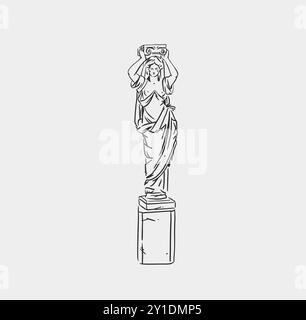 Hand drawn vector abstract outline,graphic,line greek ancient sculpture statue line art modern drawing set.Antique classic statues in trendy bohemian Stock Vector