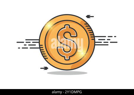 Shiny Gold Coin Vector with Dollar Sign - Cashback, Money Return, Fast Money Concept Stock Vector