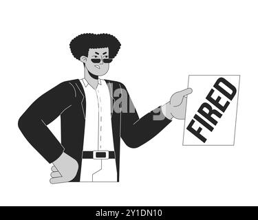 Angry hispanic man announcing firing black and white 2D line cartoon character Stock Vector