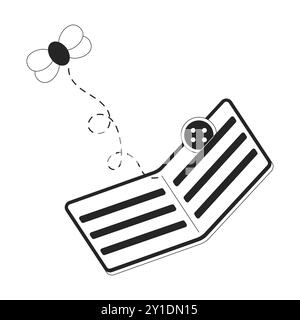 Empty wallet with fly and button black and white 2D line cartoon object Stock Vector