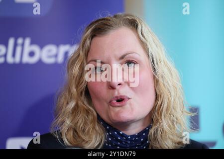 Brussels, Belgium. 06th Sep, 2024. MR Audrey Henry pictured during a press conference of French-speaking liberal party MR, Friday 06 September 2024 in Brussels, regarding the party's list for the coming communal elections. BELGA PHOTO BENOIT DOPPAGNE Credit: Belga News Agency/Alamy Live News Stock Photo