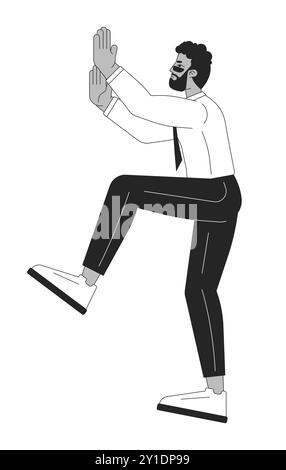 Black man climbing up black and white 2D line cartoon character Stock Vector