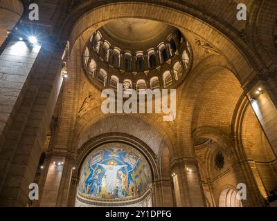 Christ in Majesty, The Triumph of the Sacred Heart of Jesus Mosaic, Sacre Coeur, Montmartre, Paris, France, Europe, EU. Stock Photo