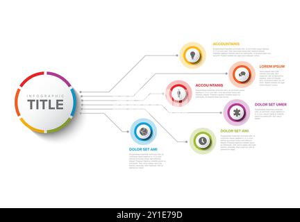 Simple Colorful Circular Infographic Design Template with six element and big circle with title on the light background. Modern multipurpose infochart Stock Vector
