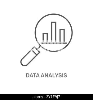 Data analysis is symbolized by a magnifying glass and a bar chart showing key insights Stock Vector