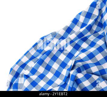 Blue checkered gingham fabric on white background Stock Photo