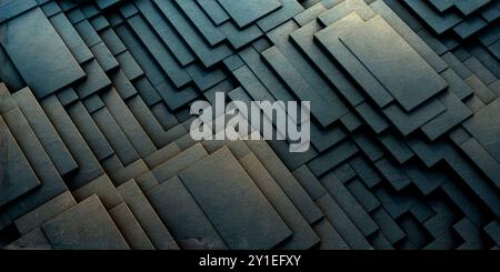 Abstract geometric background. Geometry pattern with rustic concrete cube blocks . Grey textured cement wall building. Stock Photo