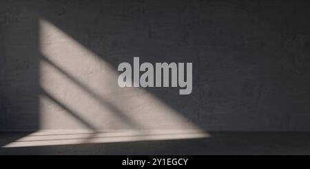 Empty room with window light on concrete textured wall. Interior space with natural sunlight. Minimal product display scene. Stock Photo