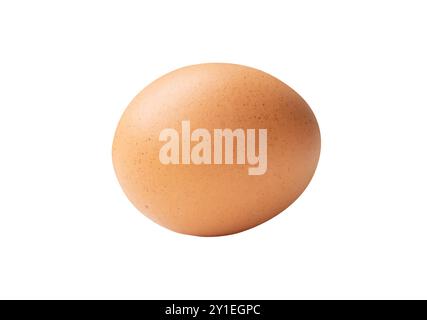 Side view of single brown chicken egg is isolated on white background with clipping path. Stock Photo