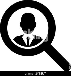 Magnifying glass with enlarged business person symbol headhunting or recruiting vector illustration icon Stock Vector