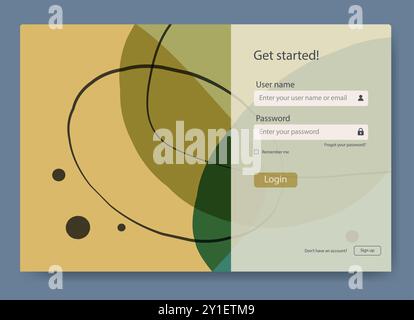 Login screen form and user interface template. Online registration and sign up vector concept. Landing page UI UX design, email and password in flat d Stock Vector