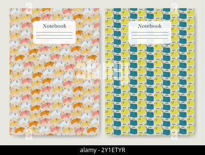 Childish school notebook cover design templates. Diary cover page design doggy illustration. Vector template school timetable for students. It can be Stock Vector