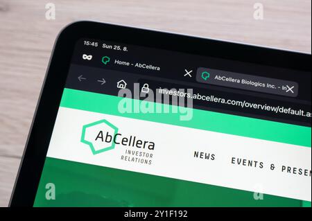 OSTRAVA, CZECHIA - AUGUST 25, 2024: Website of AbCellera biotechnology company on electronic device screen Stock Photo