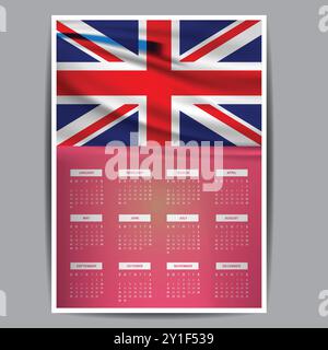 Calendar week starts Monday with a corporate design template | UK flag with UK theme color all month Vector Stock Vector