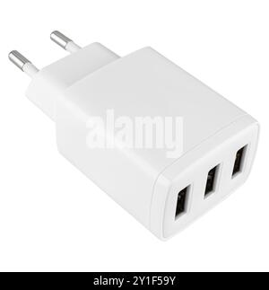 Power adapter for phone or tablet, on white background in insulation. Stock Photo
