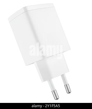 Power adapter for phone or tablet, on white background in insulation. Stock Photo
