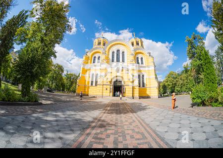 St Volodymyr's Cathedral facade is in the centre of Kiev. It is one of the city's major landmarks and the mother cathedral of the Ukrainian Orthodox C Stock Photo