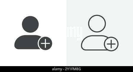 Add user icon Flat outline Collection in Black and white background Stock Vector