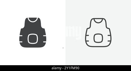 bulletproof vest icon Flat outline Collection in Black and white background Stock Vector