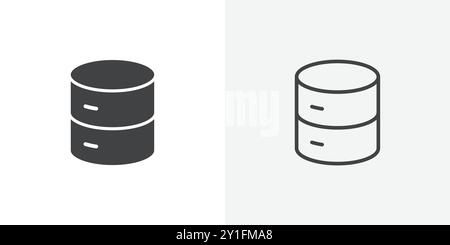 Database icon Flat outline Collection in Black and white background Stock Vector