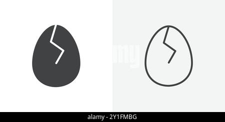 Cracked egg icon Flat outline Collection in Black and white background Stock Vector