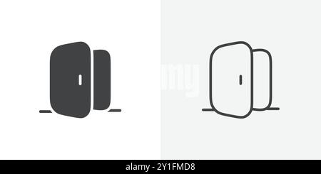 Door icon Flat outline Collection in Black and white background Stock Vector