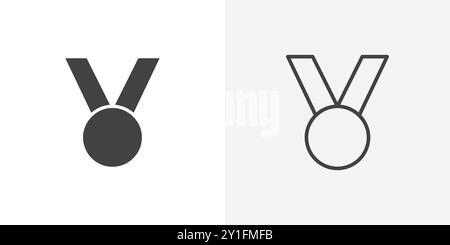 Medal icon Flat outline Collection in Black and white background Stock Vector