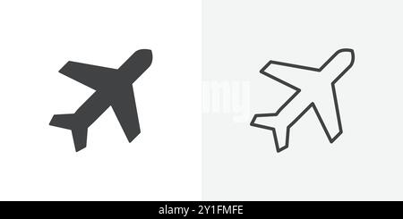 Plane icon Flat outline Collection in Black and white background Stock Vector