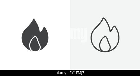 Fire icon Flat outline Collection in Black and white background Stock Vector