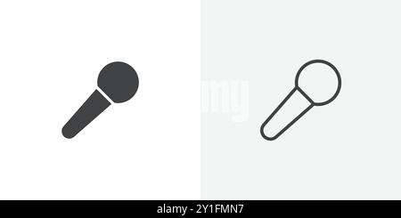 Microphone icon Flat outline Collection in Black and white background Stock Vector