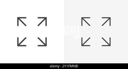 Fullscreen Icon Flat outline Collection in Black and white background Stock Vector