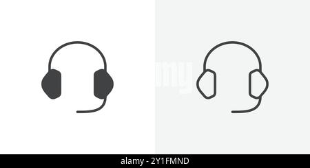 Headset icon Flat outline Collection in Black and white background Stock Vector