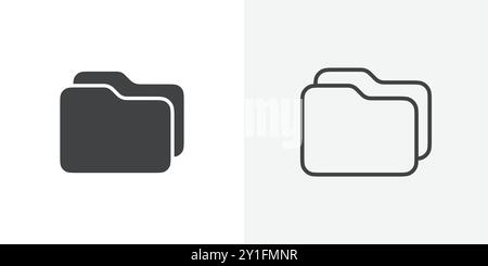 Folder icon Flat outline Collection in Black and white background Stock Vector