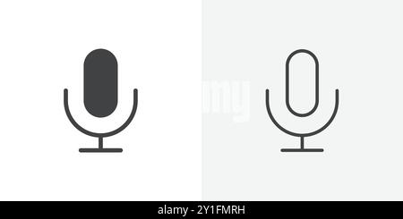 Microphone icon Flat outline Collection in Black and white background Stock Vector