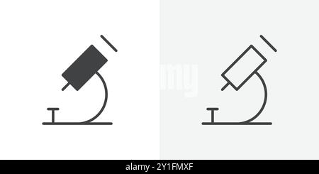 Microscope icon Flat outline Collection in Black and white background Stock Vector