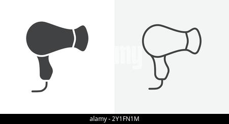 Hair dryer icon Flat outline Collection in Black and white background Stock Vector