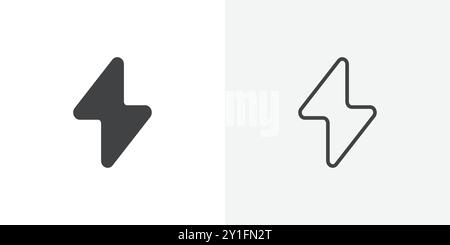 Lightening bolt icon Flat outline Collection in Black and white background Stock Vector