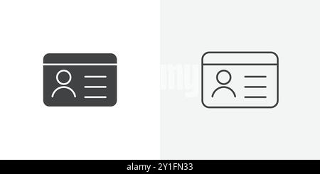 Id card icon Flat outline Collection in Black and white background Stock Vector