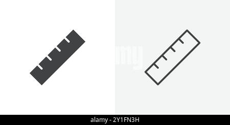 Ruler icon Flat outline Collection in Black and white background Stock Vector