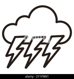 Vector thundercloud. Black outline. Vector illustration isolated on white background. Stock Vector