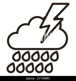 Vector thundercloud. Black outline. Vector illustration isolated on white background. Stock Vector